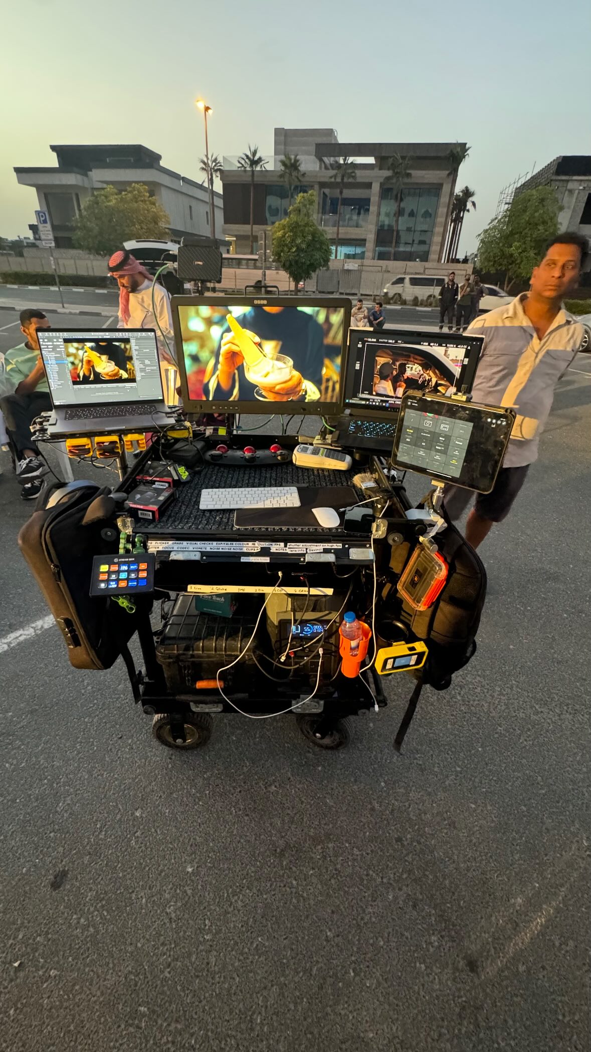 DIT cart on a street at dusk