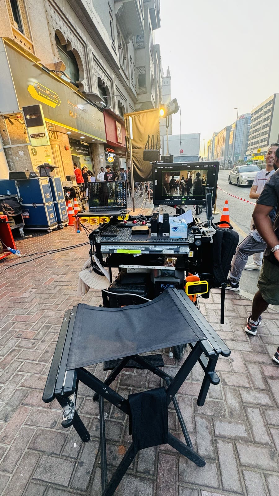 Umair's DIT cart: street at golden hour