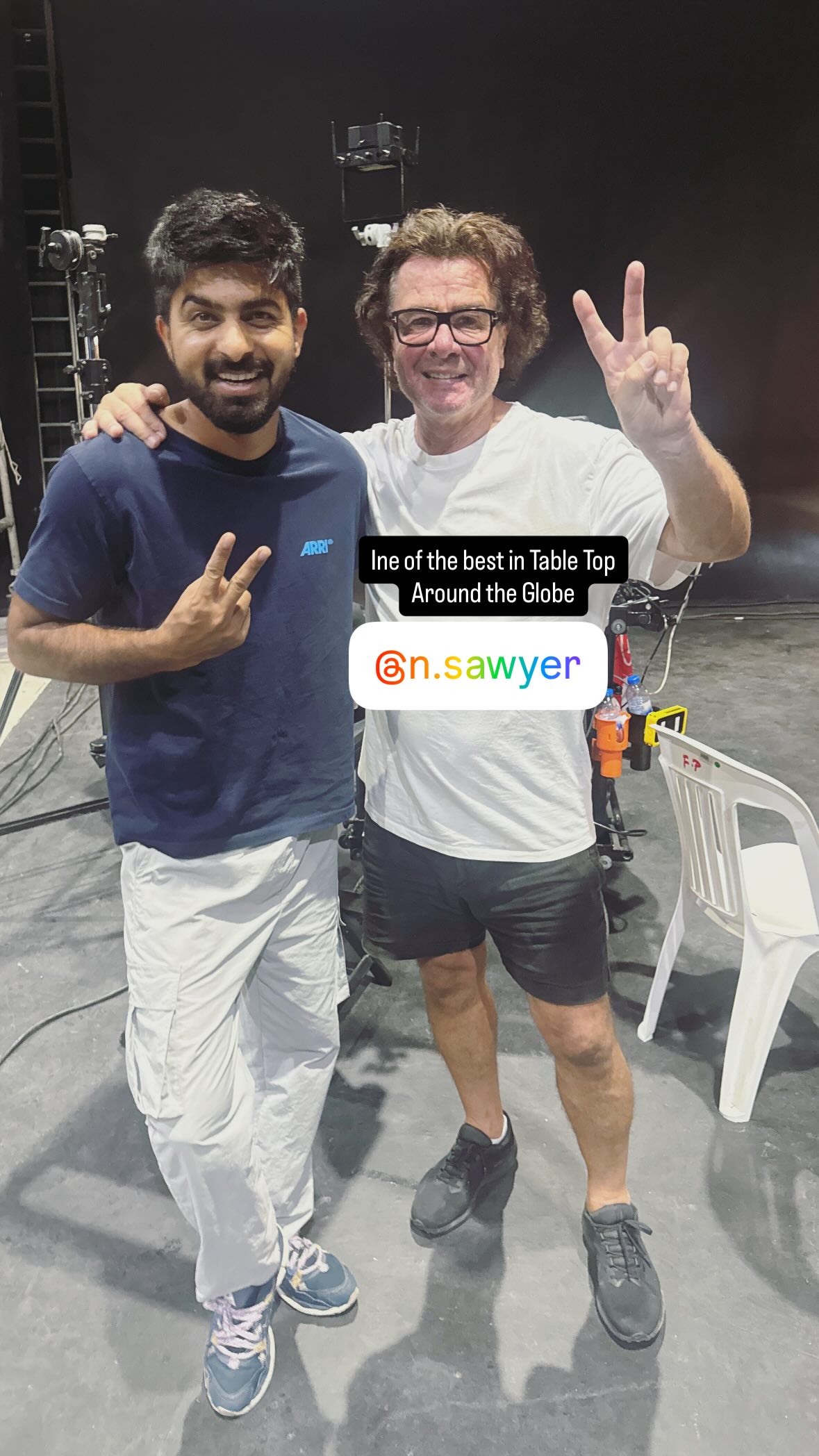 Umair Alam with director Nick Sawyer on set