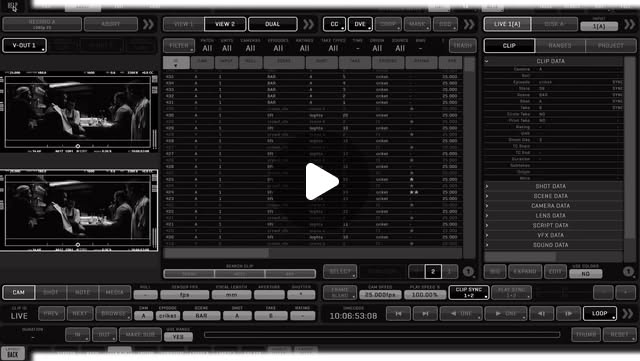 QTake interface with clip list and two video outputs